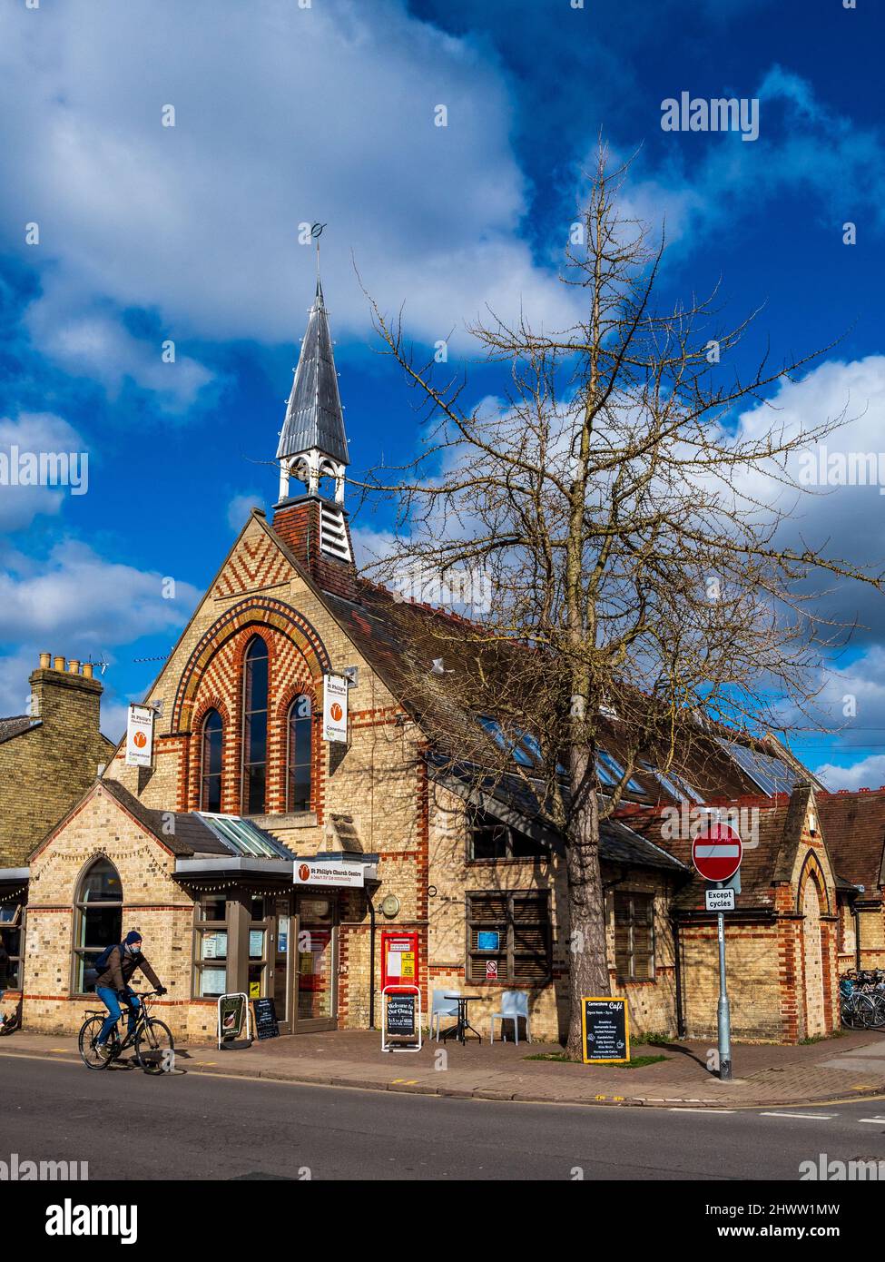 St Philip's Church Centre - Cornerstone Cafe at St Philips Church Centre on Mill Road Cambridge. Community Church and Cafe. Stock Photo