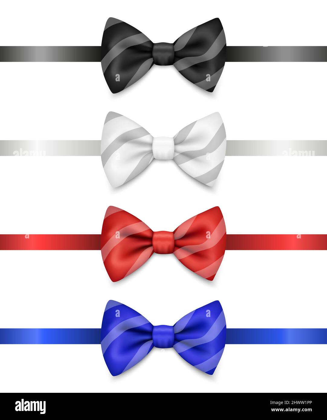 Vector 3d Realistic Striped Red, Blue, White, Black Bow Tie Icon Set ...
