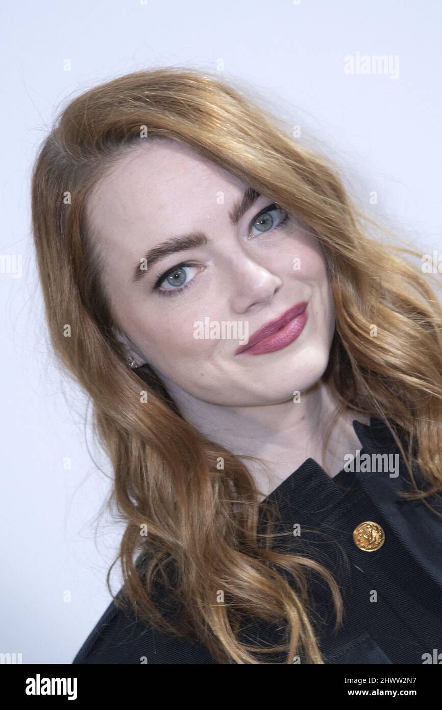 Emma Stone attends the Louis Vuitton Ready To Wear Fall/Winter 2022-2023  fashion collection, unveiled during the Fashion Week in Paris, Monday,  March 7, 2022. (Photo by Vianney Le Caer/Invision/AP Stock Photo 