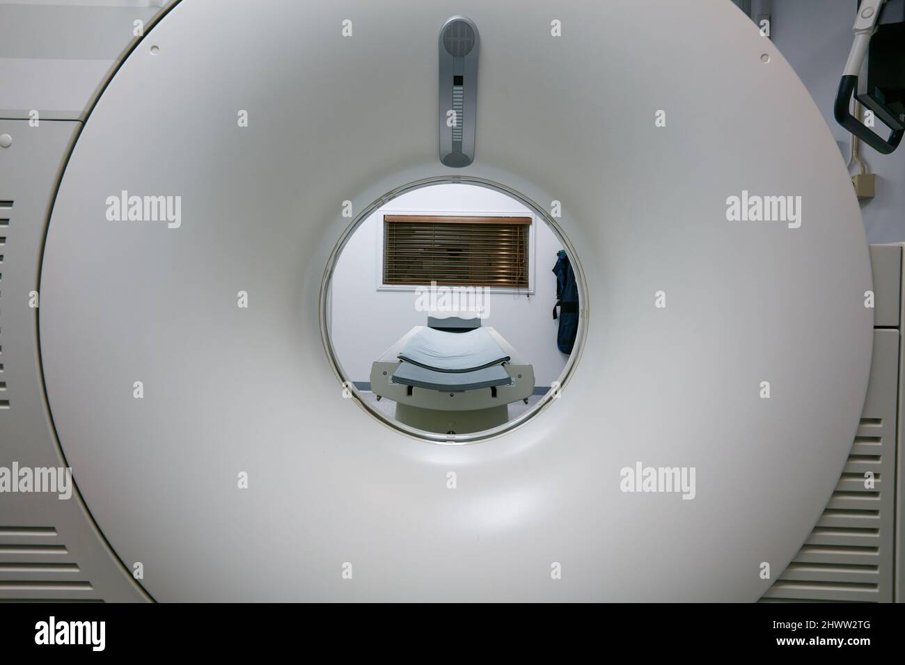 Waiting for the next scan. Shot of a an MRI room in a hospital. Stock Photo