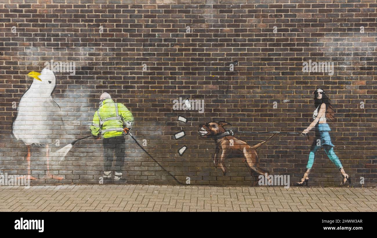 Nice painting on brick wall in town centre Stock Photo