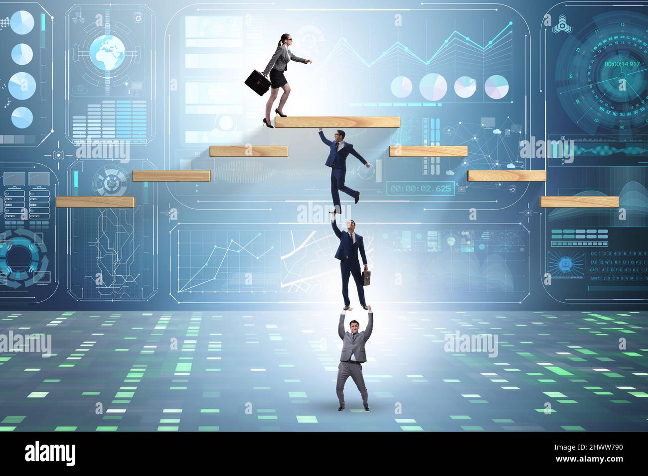 Teamwork concept with the businessmen helping each other Stock Photo ...