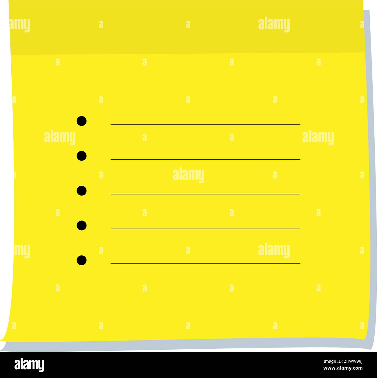 Sheet of yellow stickers with lines and dotted markers. Template for