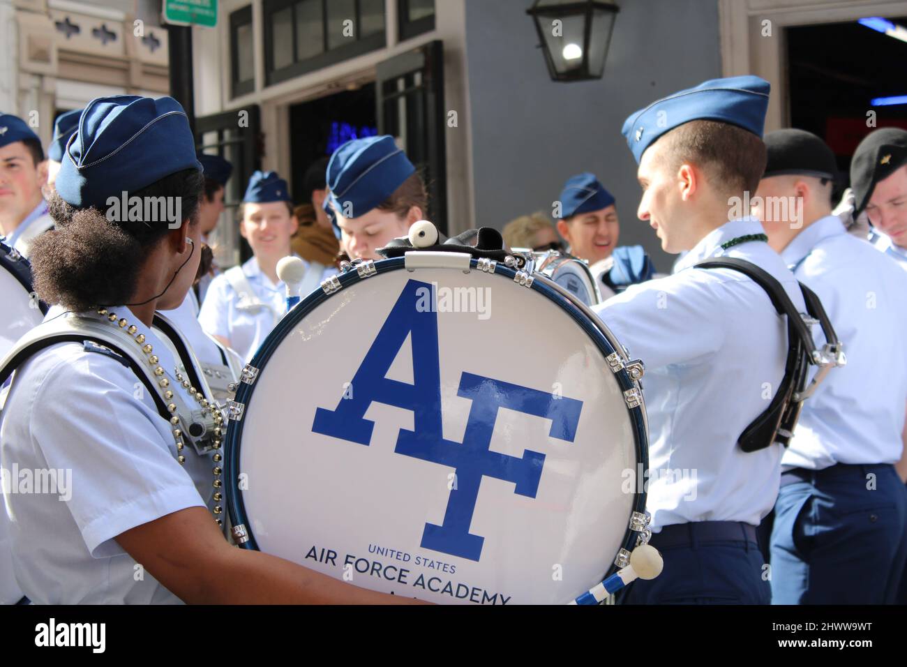Air Force Academy Cadet Marching Band in the French Quarter, New Orleans Stock Photo