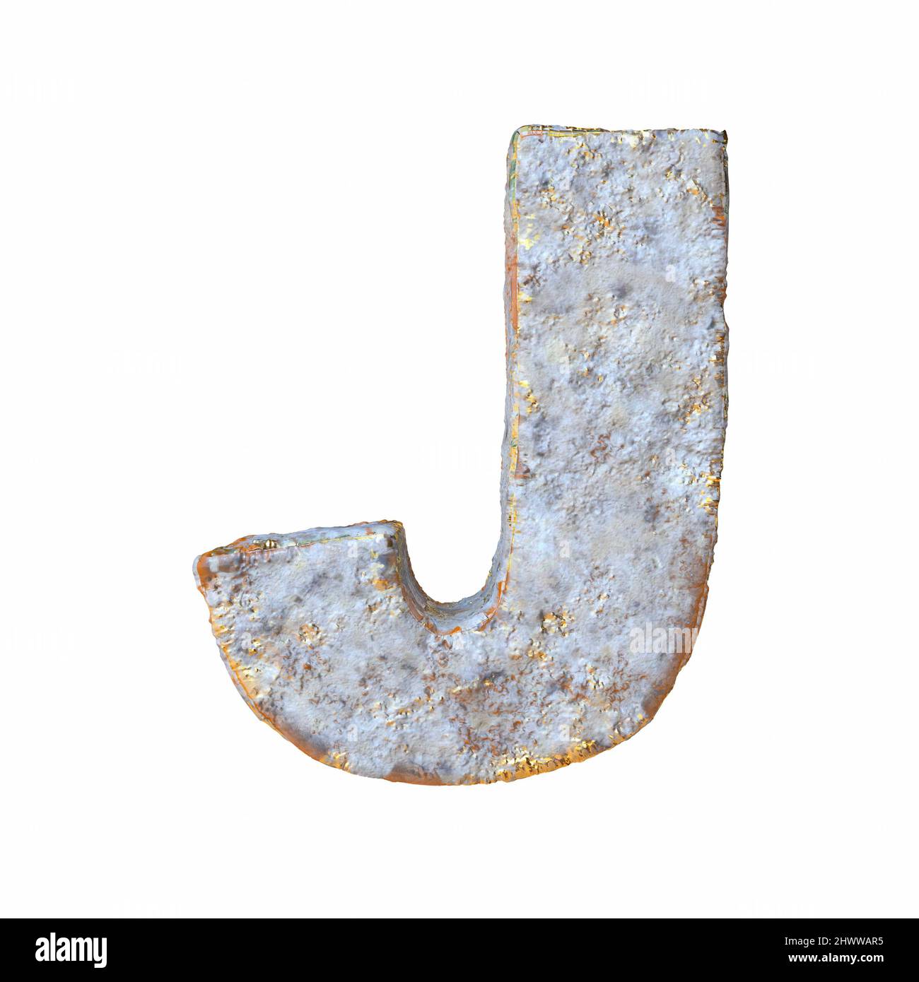 Stone with golden metal particles Letter J 3D rendering illustration isolated on white background Stock Photo