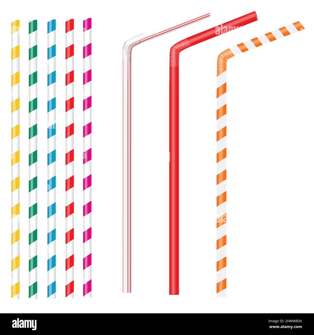 Colorful drinking straws isolated on a white background, vector illustration Stock Vector