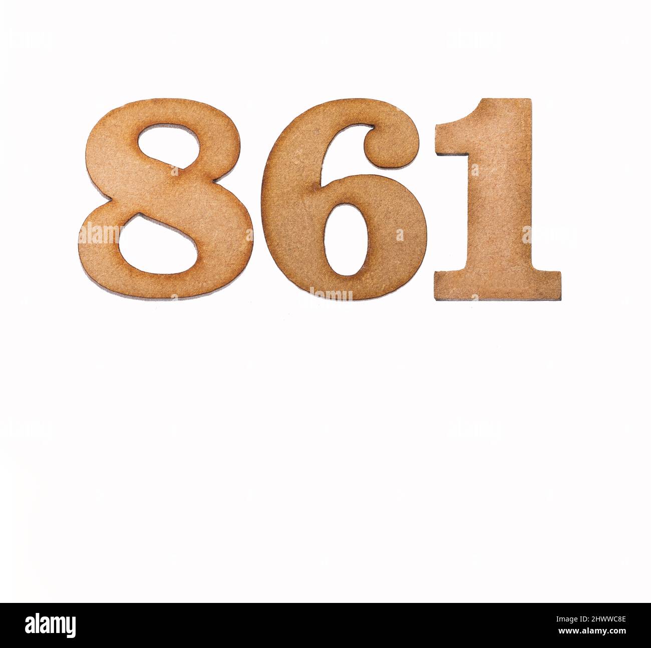 Number 861 in wood, isolated on white background Stock Photo - Alamy