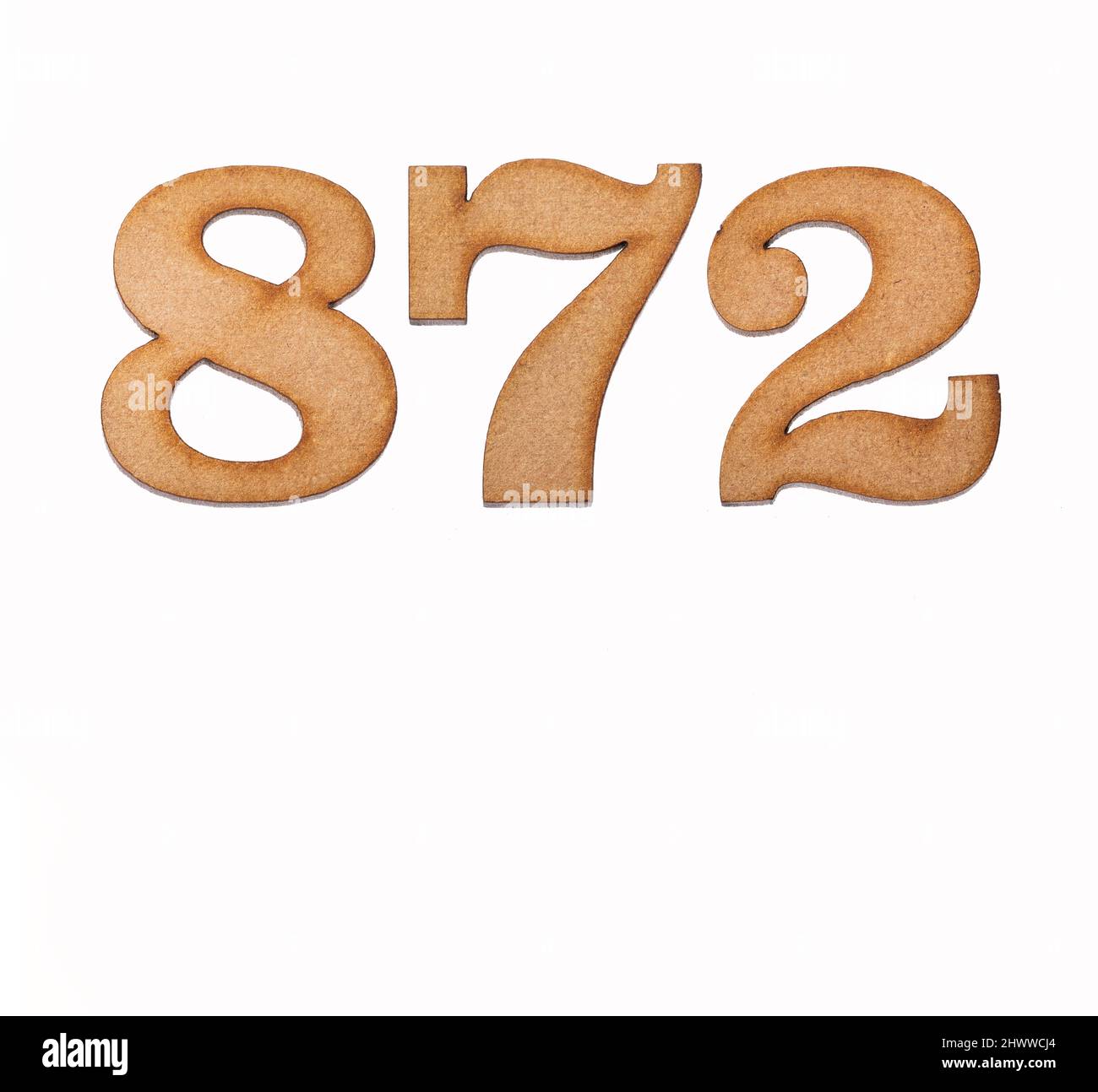 Number 872 - Piece of wood isolated on white background Stock Photo - Alamy