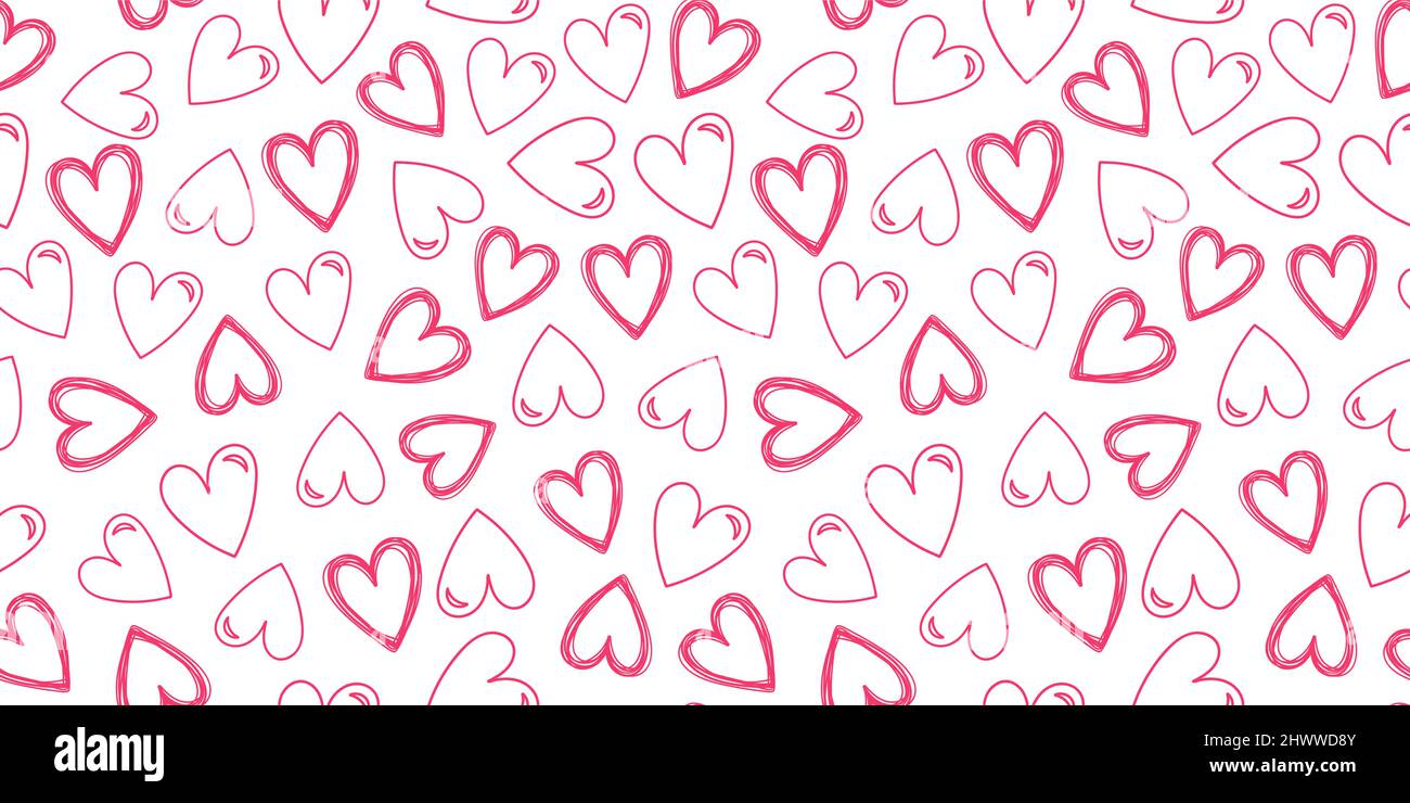 Seamless pattern with hand drawn Valentine hearts. Good for wallpaper, wrapping  paper, invitation cards, textile print. Background for St. Valentine's Day.  Vector illustration. Stock Vector