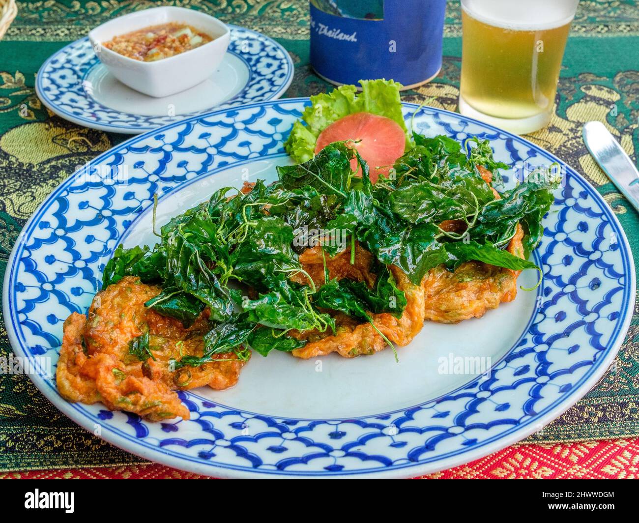 Fishcakes Thay style served at a restaurant in Hua Hin Stock Photo