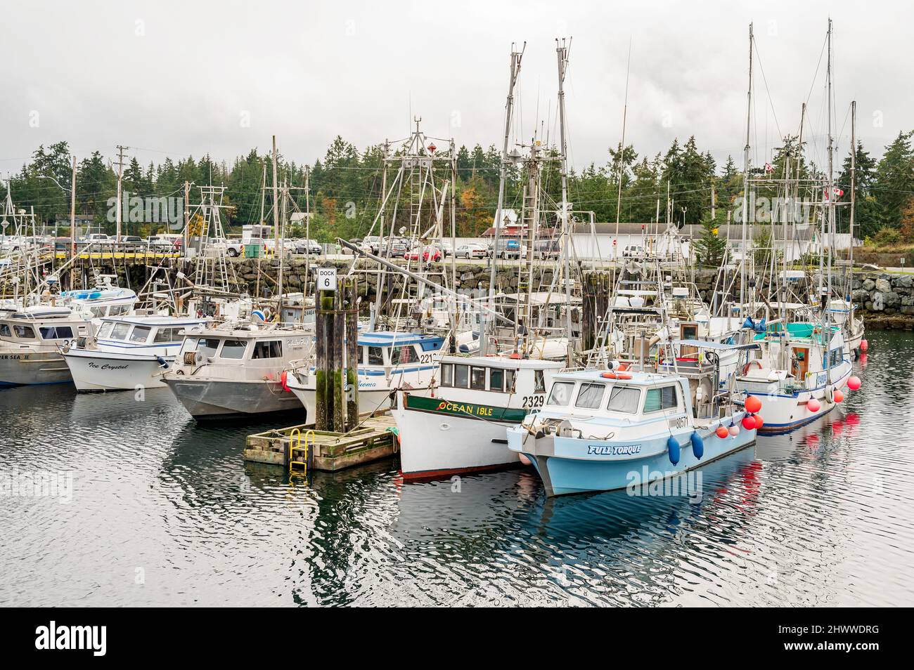 Commercial fishing boats tied up at the French Creek Harbour along the
