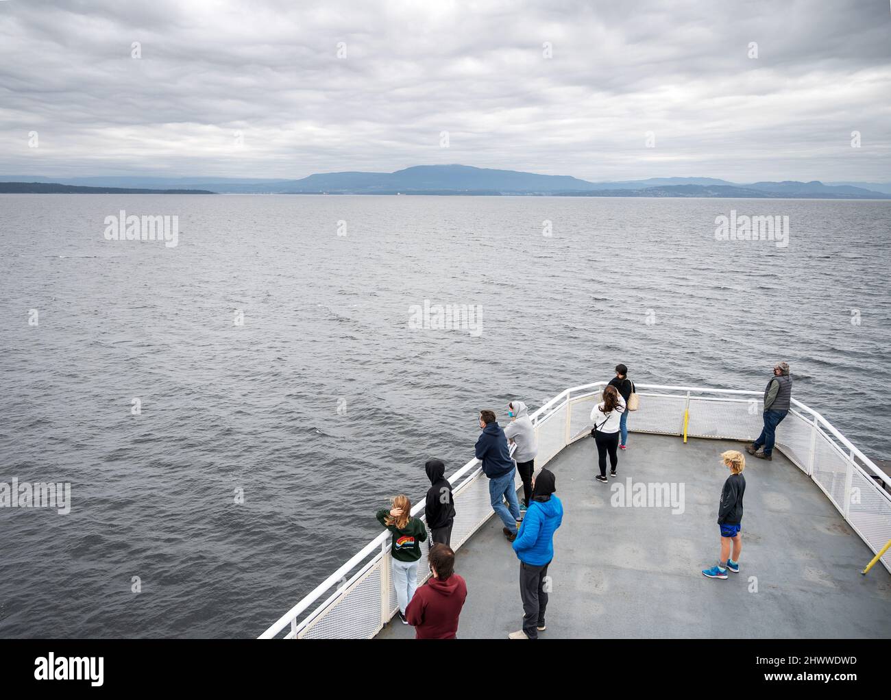 The Horseshoe Bay to Nanaimo BC ferry sailing across the Georgia Strait., Vancouver Island BC, Canada. Stock Photo