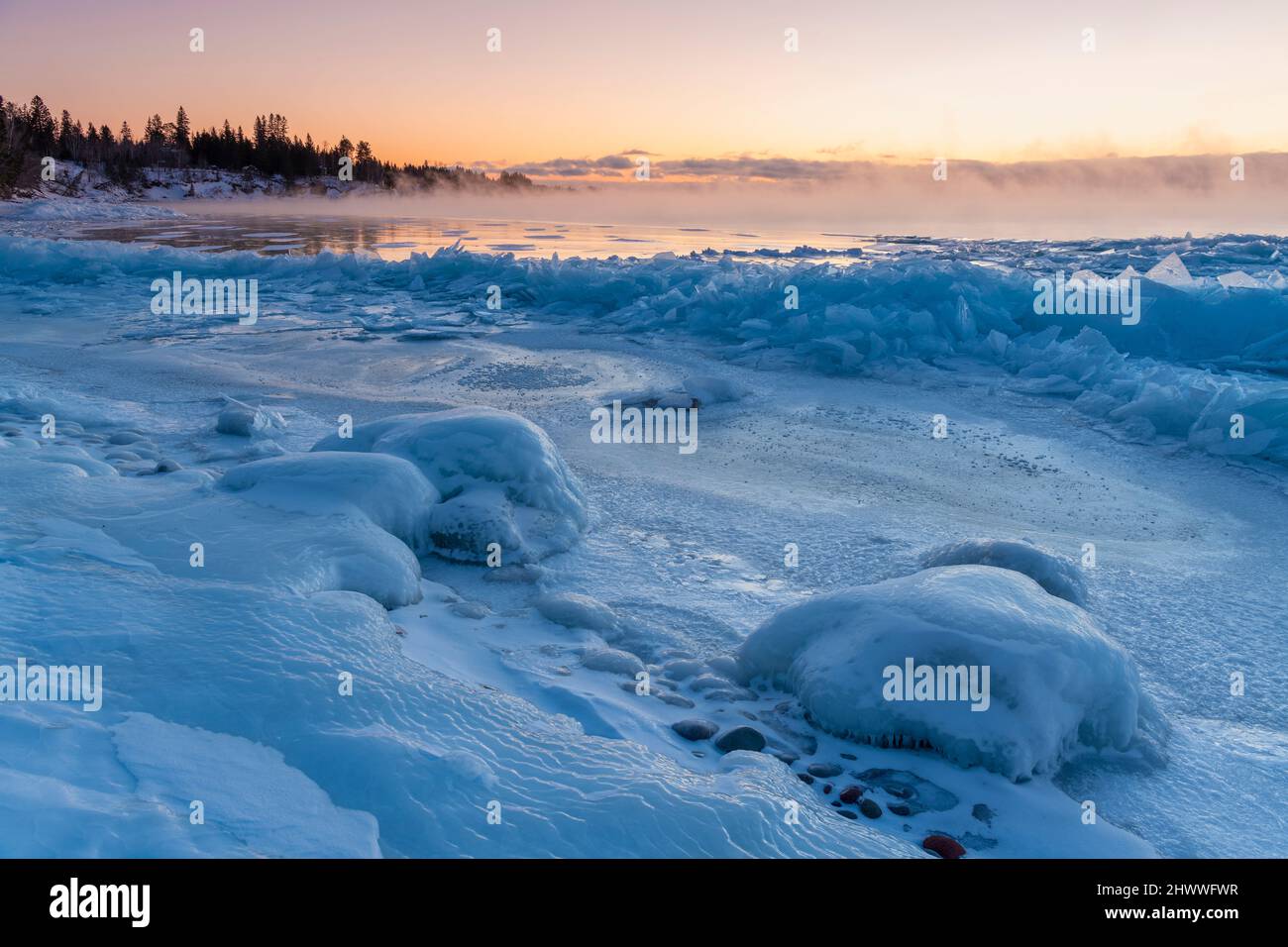 Naturally piled ice along shore Lake Superior, near Two Harbors, Minnesota, USA, by Dominique Braud/Dembinsky Photo Assoc Stock Photo
