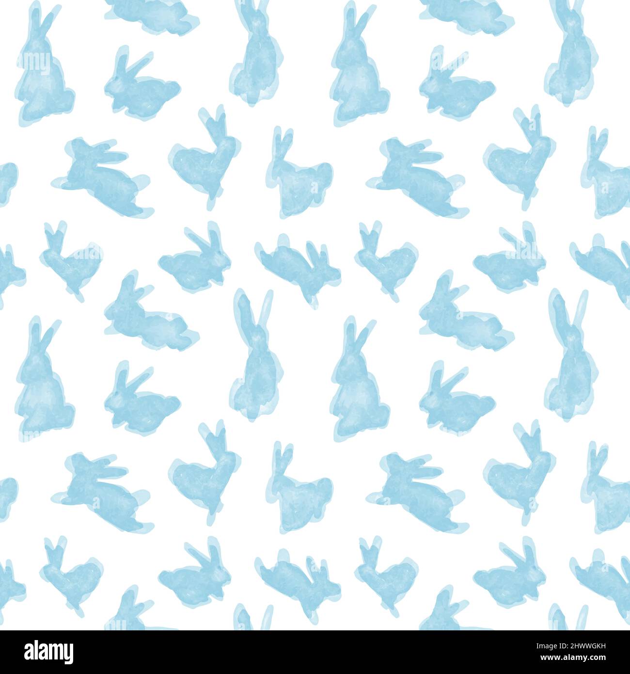Easter rabbit seamless pattern illustration. Cute blue color bunny animal background in watercolor art style for spring holiday. Stock Vector