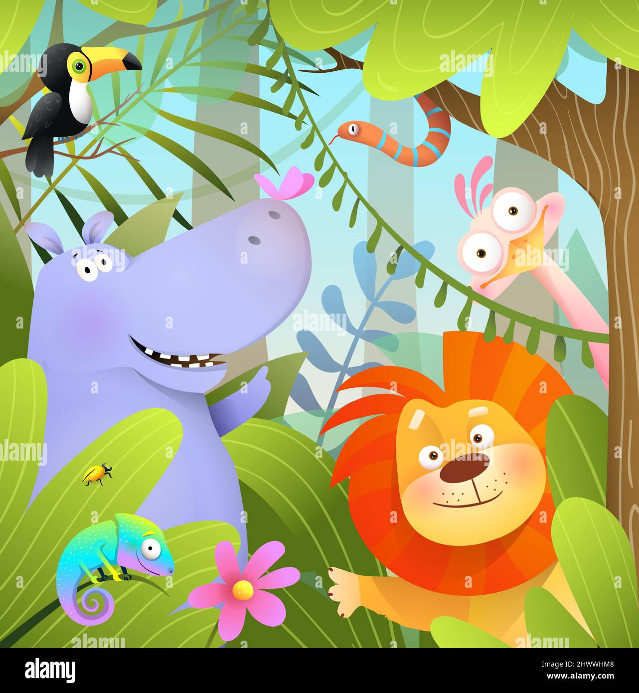 Wild African Animals in Jungle Cartoon for Kids Stock Vector Image & Art -  Alamy
