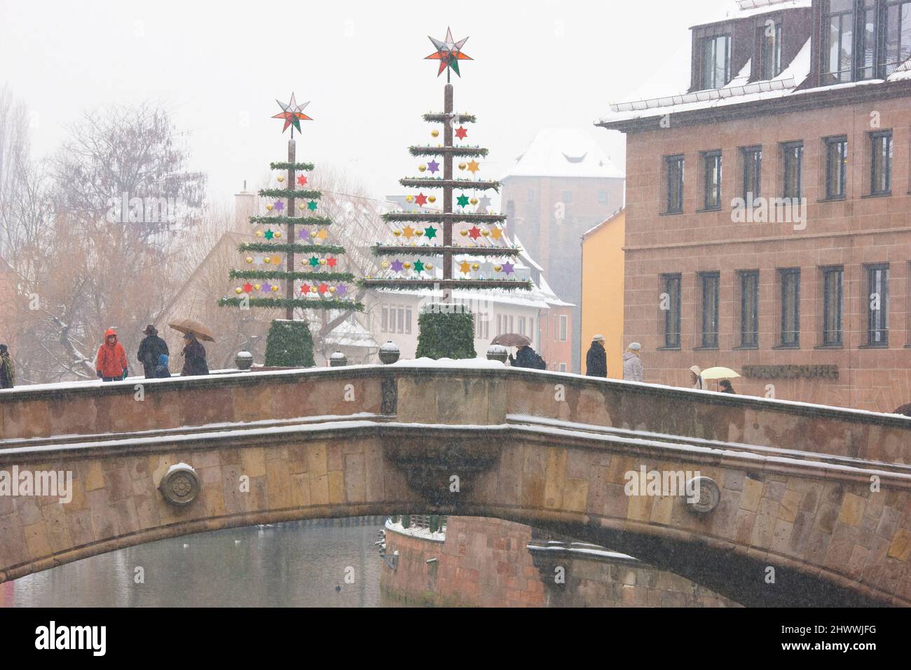 Fleisch bridge at Christmas, Nuremberg, Bavaria, Germany Stock Photo