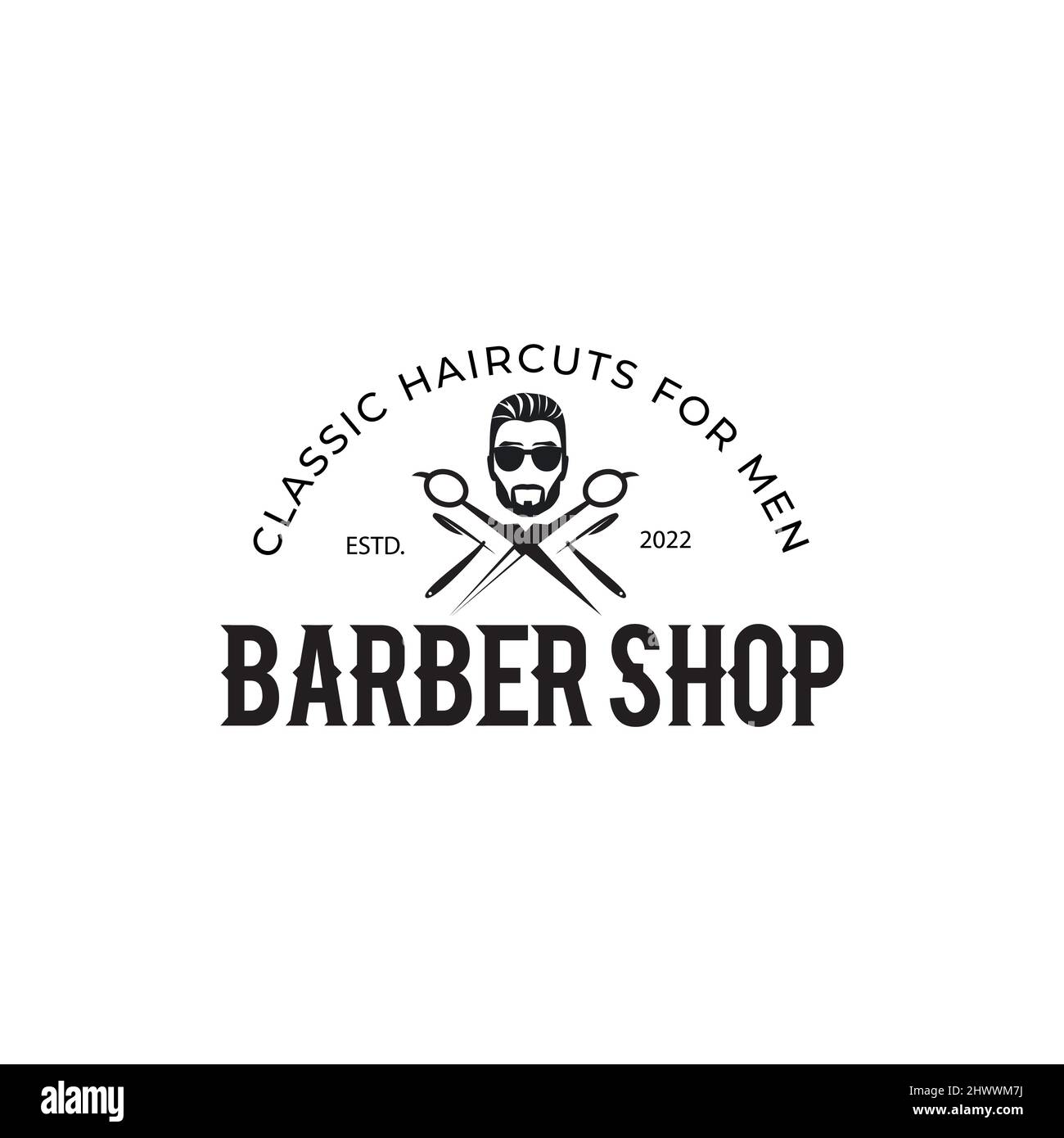 Vintage Barbershop Logo Vector Template,scissors,men's hair Stock Vector