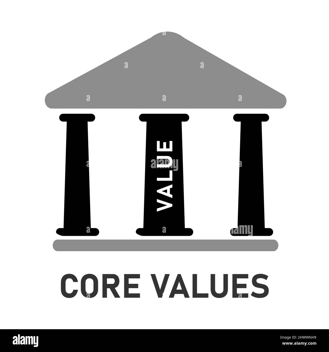 core values of organization orcompany represented with building column symbol of integrity commitment and priciples icon Stock Vector