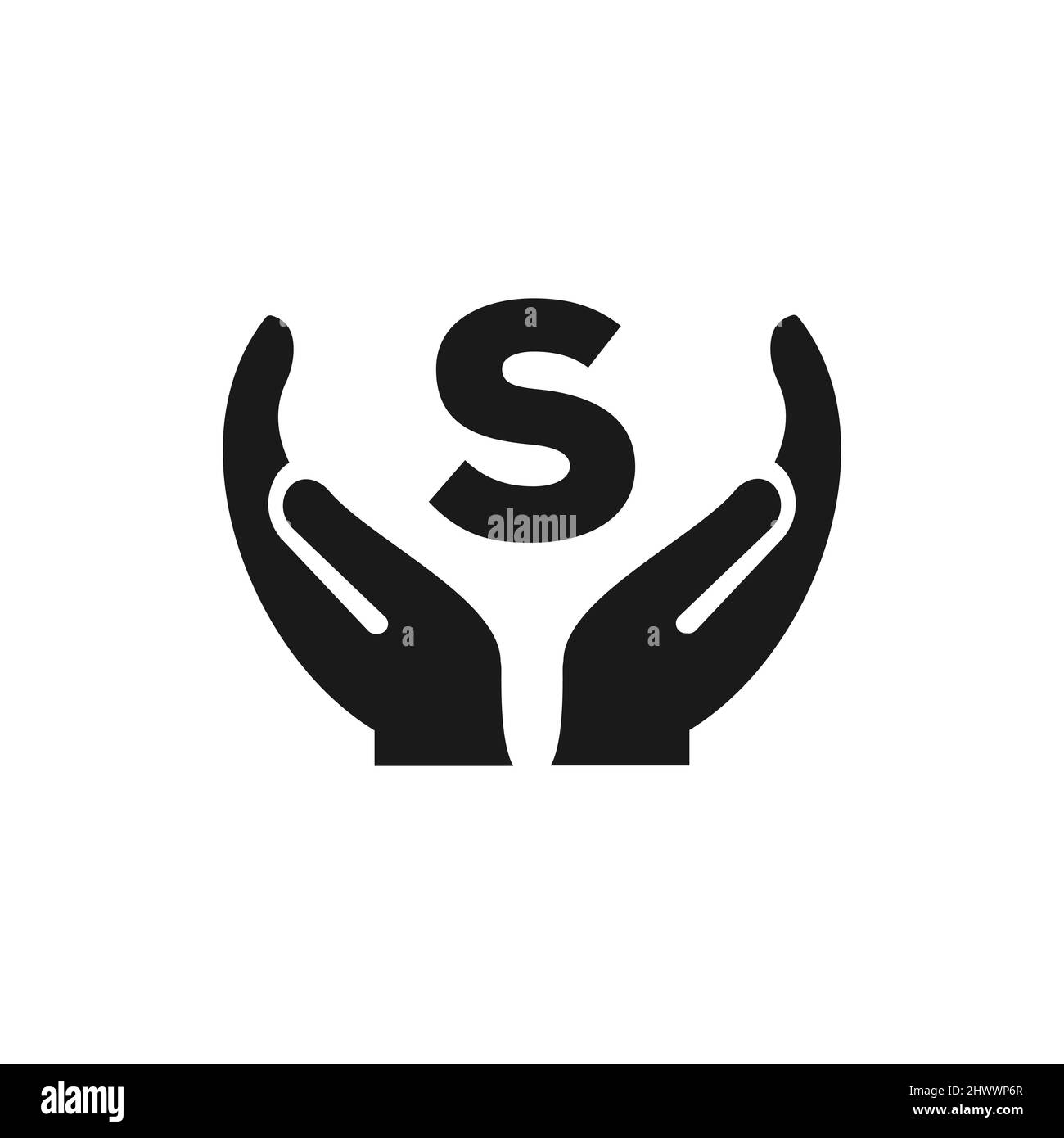 Letter S Giving Hand Logo Design. Hand Logo Design On Letter S Vector Template Stock Vector