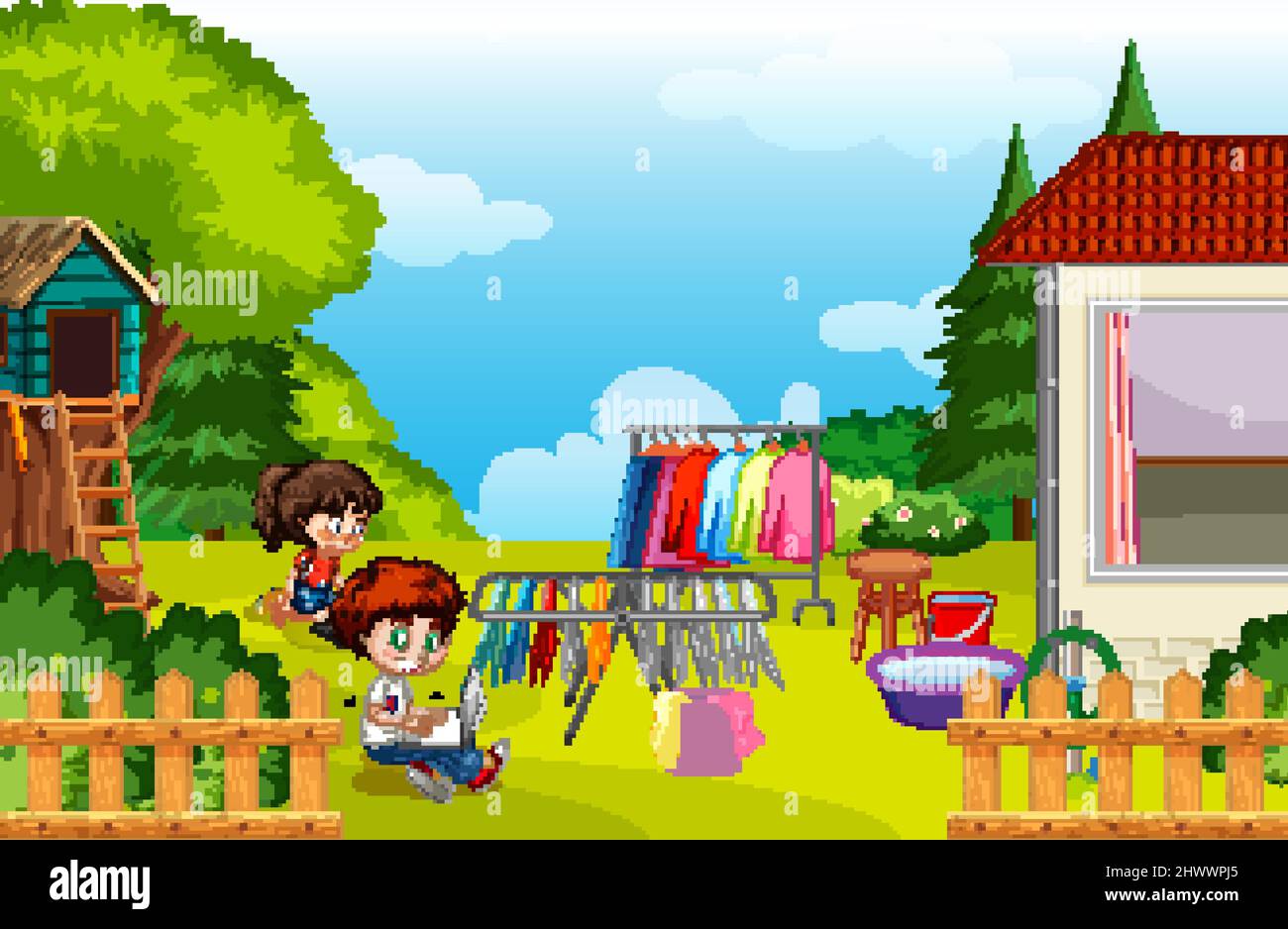 Scene with children in the park illustration Stock Vector Image & Art ...
