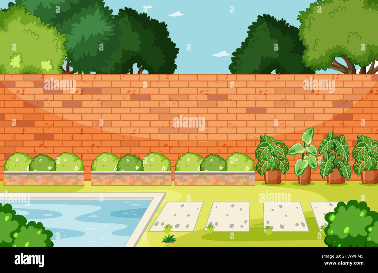 Scene of backyard with a fence illustration Stock Vector Image & Art