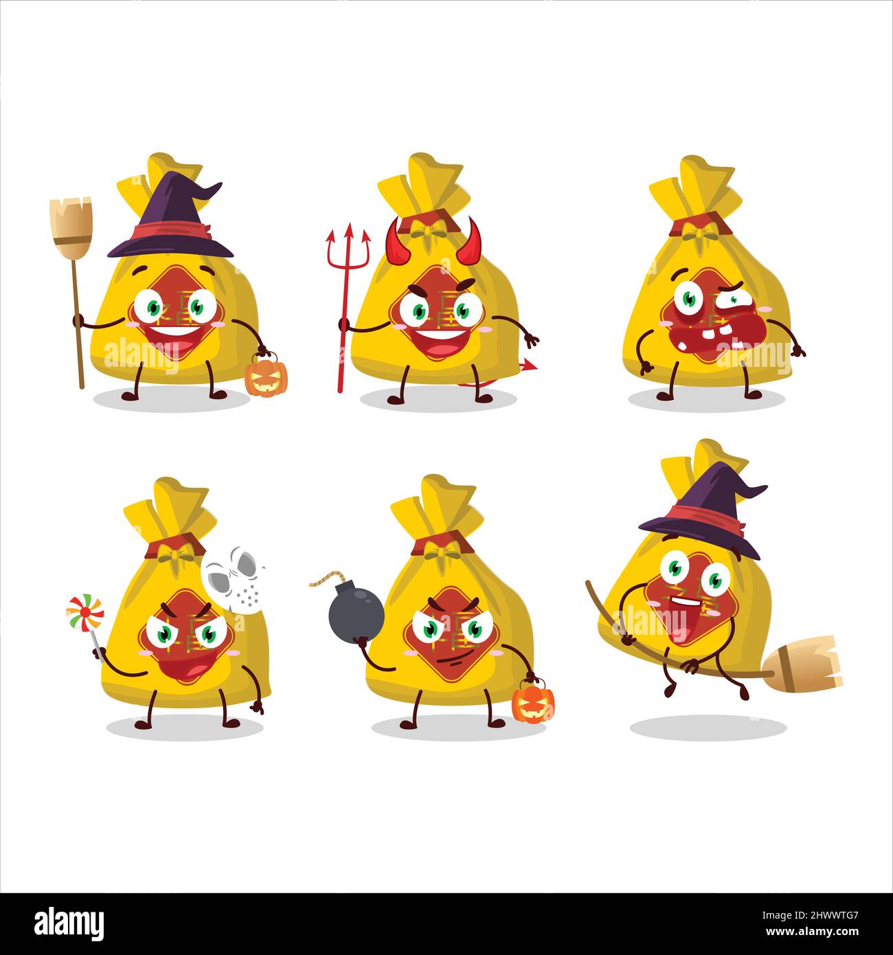 Halloween expression emoticons with cartoon character of yellow bag ...