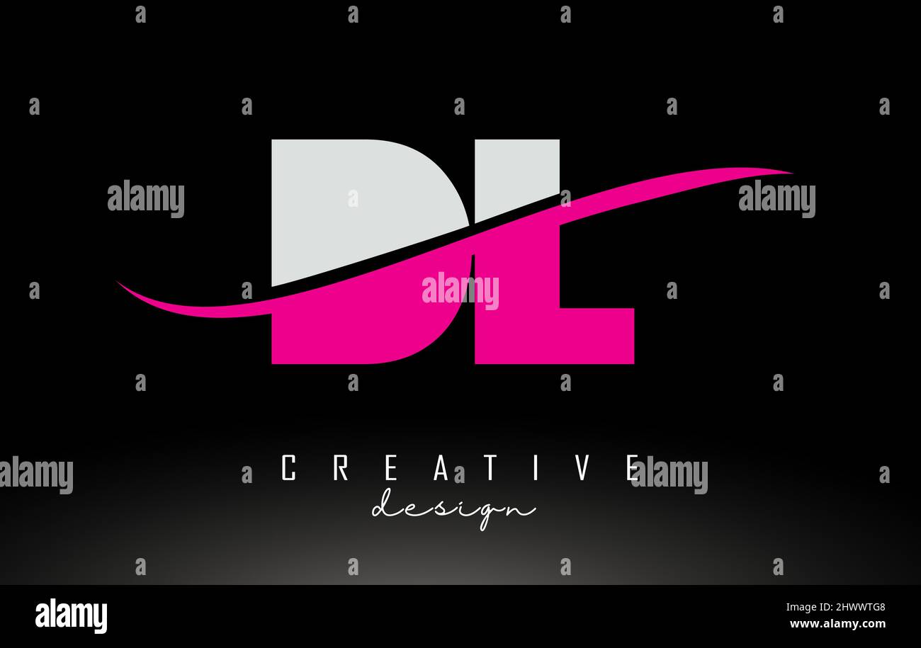 DL D L White and Pink Letter Logo with Swoosh and Curved Lines Stock ...