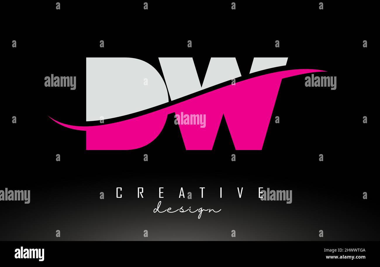 DW D W White and Pink Letter Logo with Swoosh and Curved Lines Stock ...