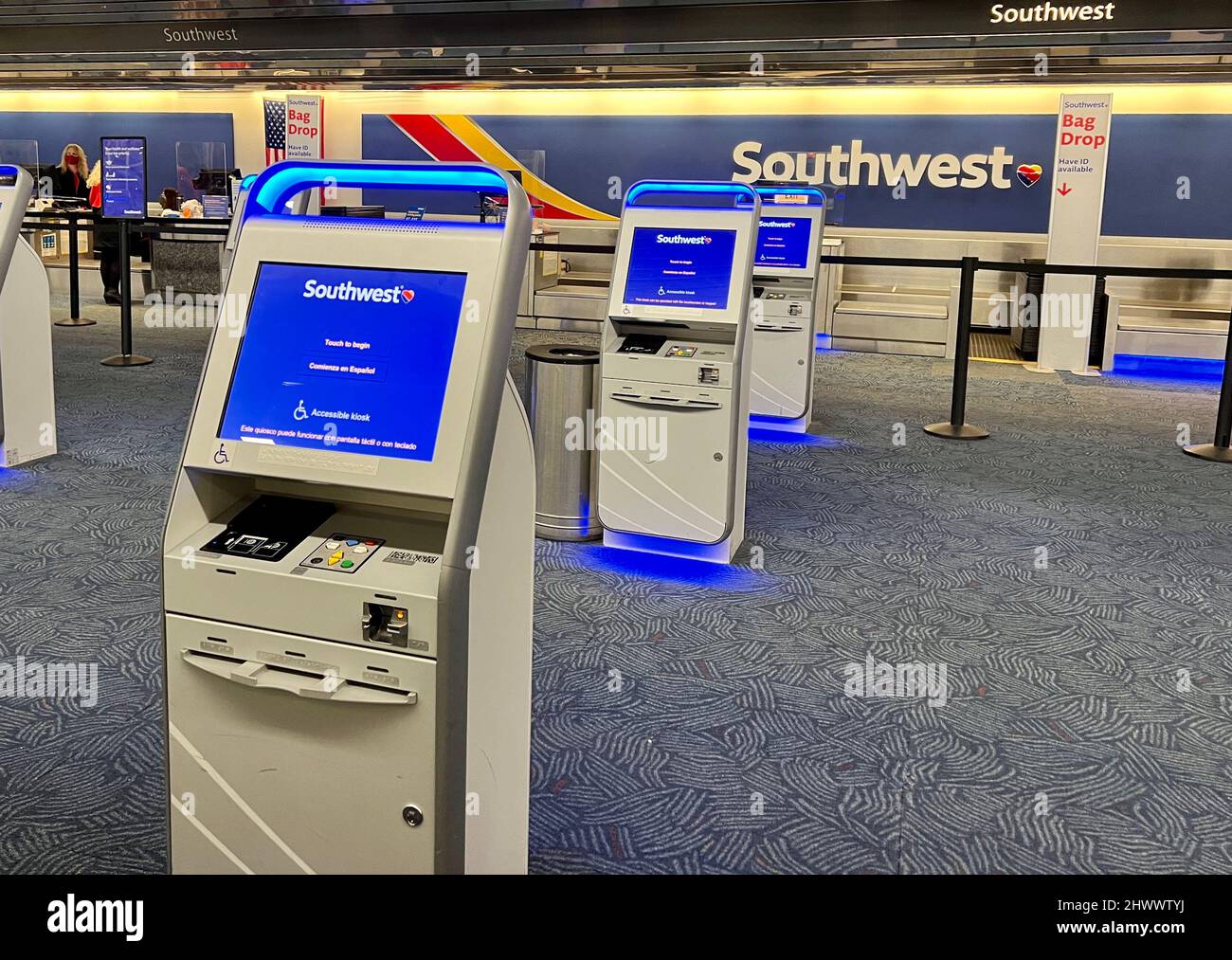 Southwest Airlines check-in kiosks at Milwaukee's General Mitchell International Airport. Stock Photo