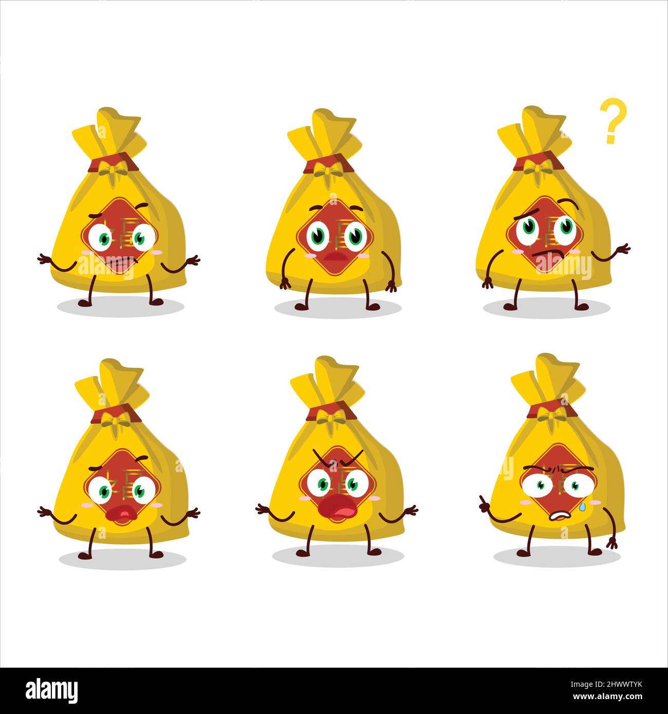 Cartoon character of yellow bag chinese with what expression. Vector illustration Stock Vector