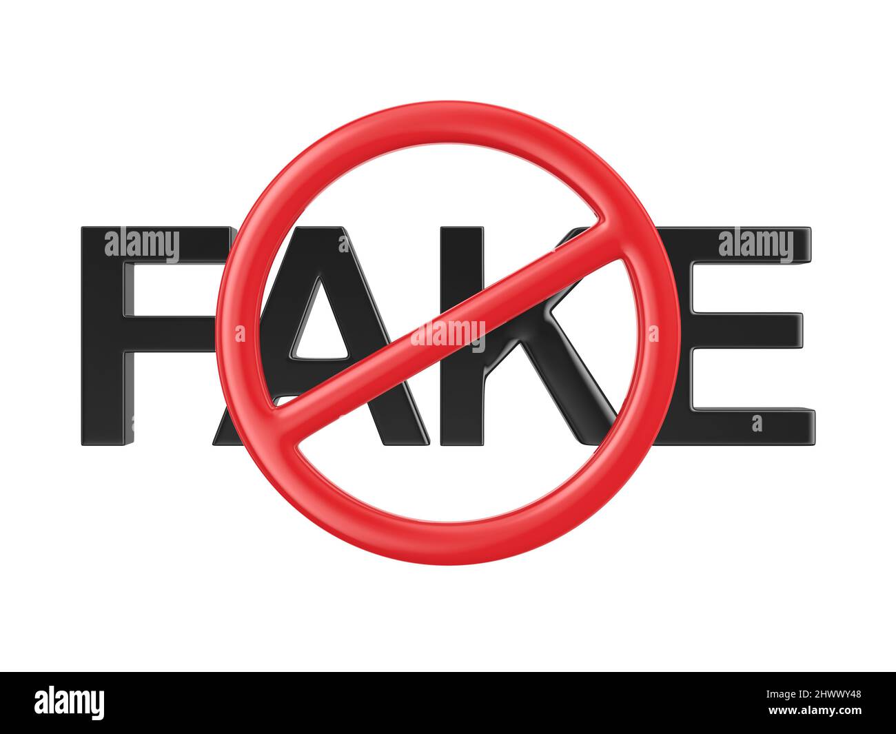 Stop fake on white background. Isolated 3D illustration Stock Photo
