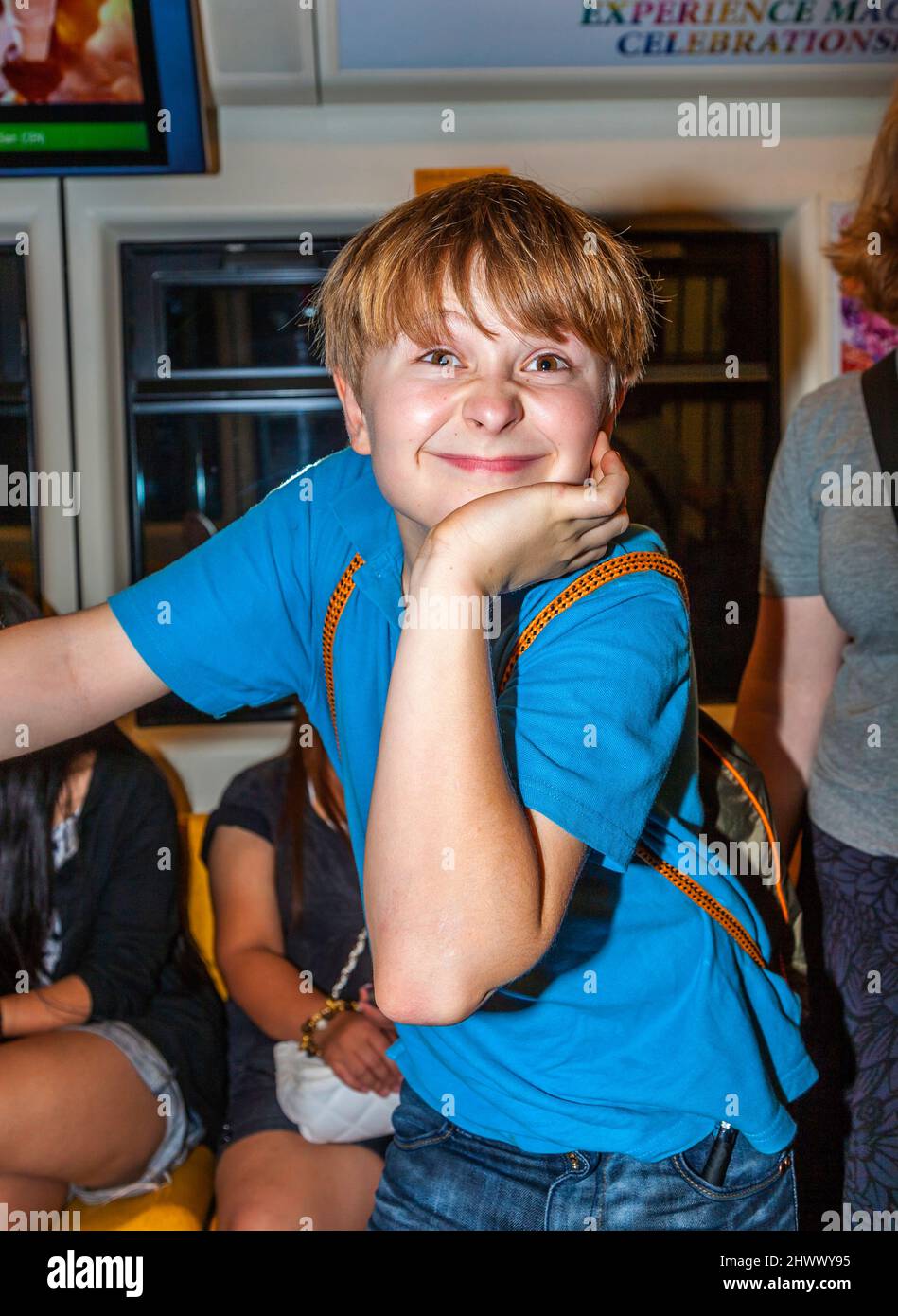 cute smiling boy in the subway Stock Photo