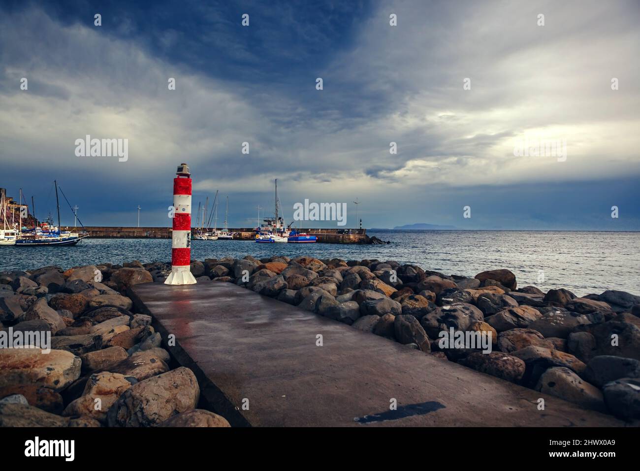 Small lighthouse in Machico on Madeira Island, Portugal Stock Photo
