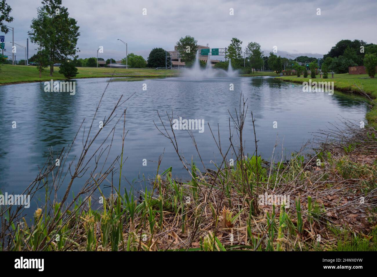 Landscape Evening View of a Pond at New Hartford Veteran Memorial. Stock Photo