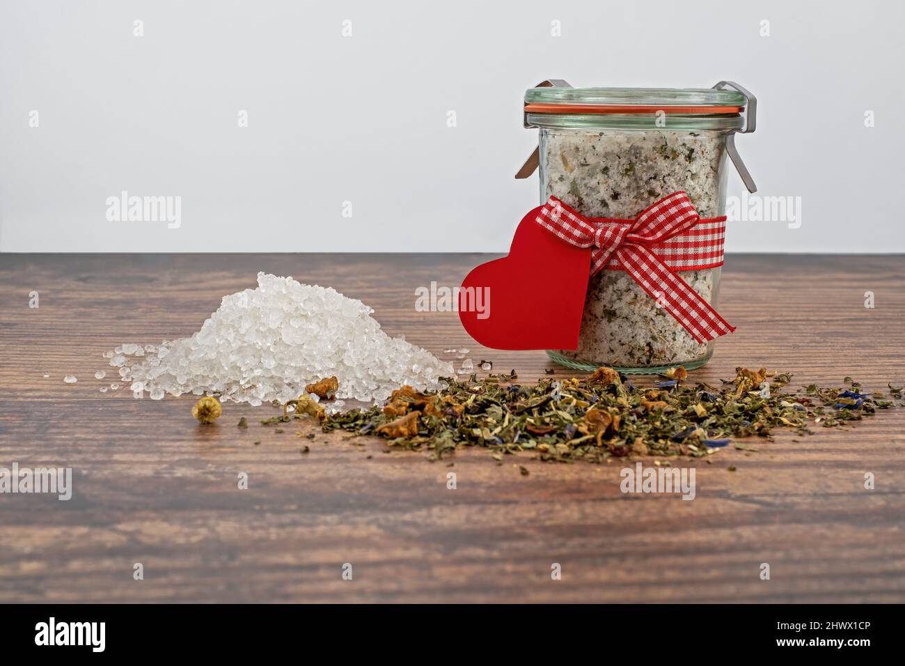 Homemade bath salts in a glass container Stock Photo