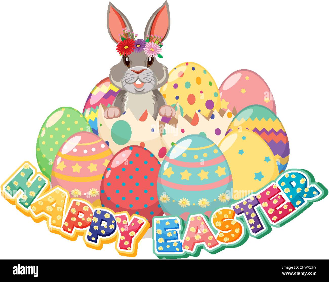 Happy Easter design with bunny and eggs illustration Stock Vector Image ...