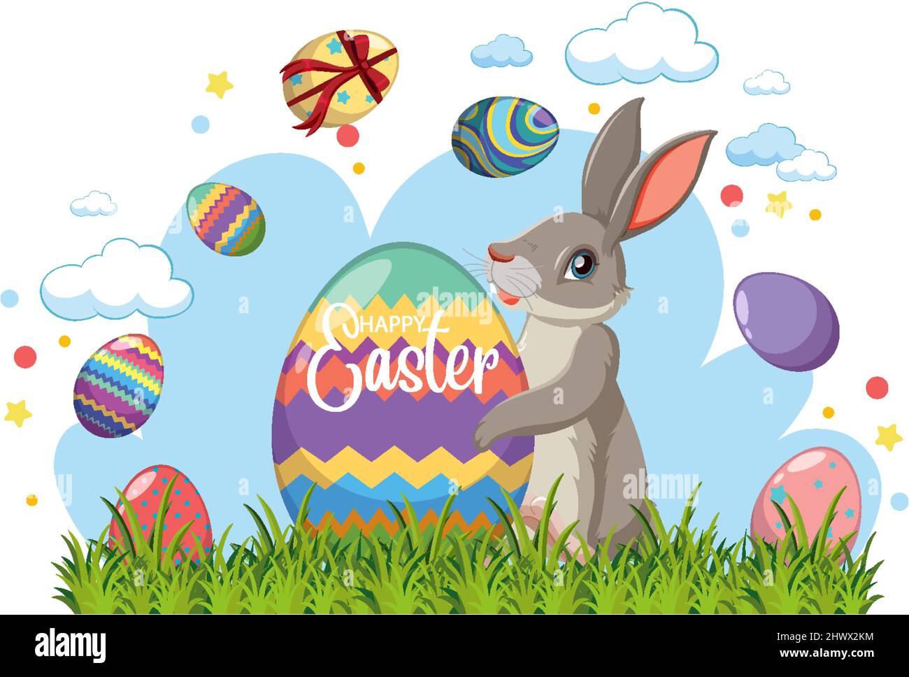 Happy Easter design with bunny and eggs illustration Stock Vector Image ...