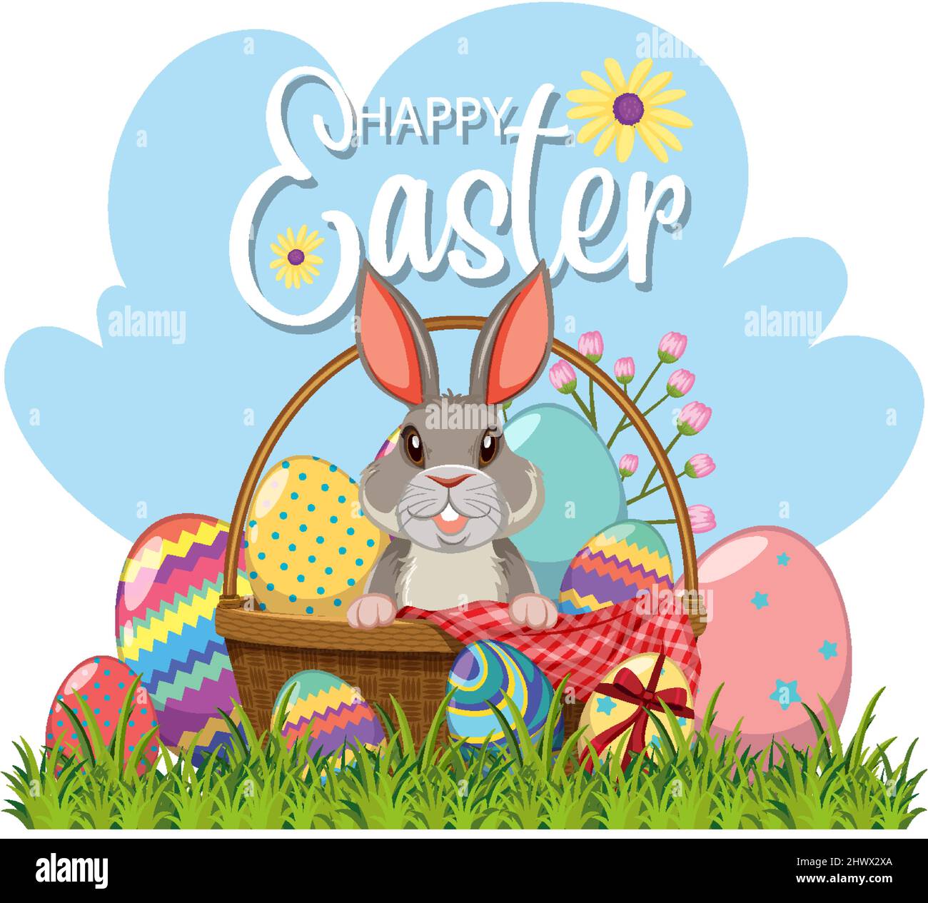 Happy Easter design with bunny and eggs illustration Stock Vector Image ...
