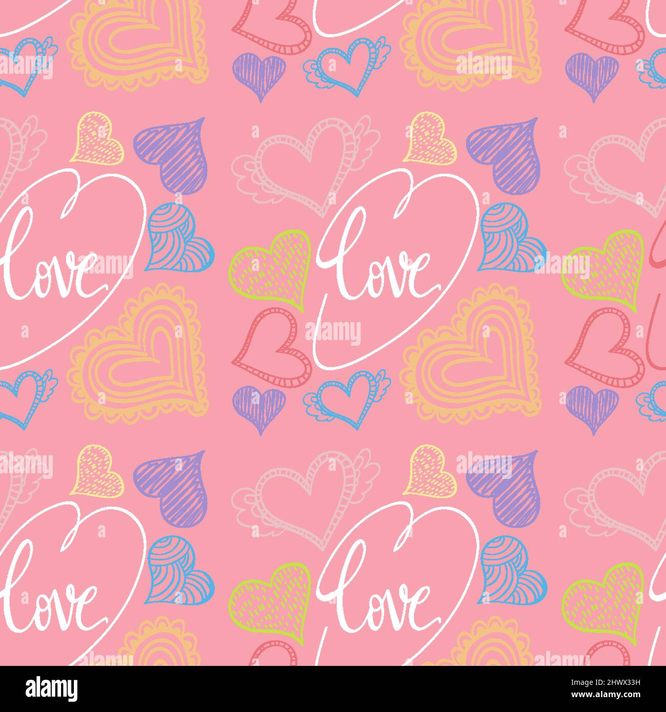 Seamless doodle heart pattern illustration Stock Vector Image & Art - Alamy