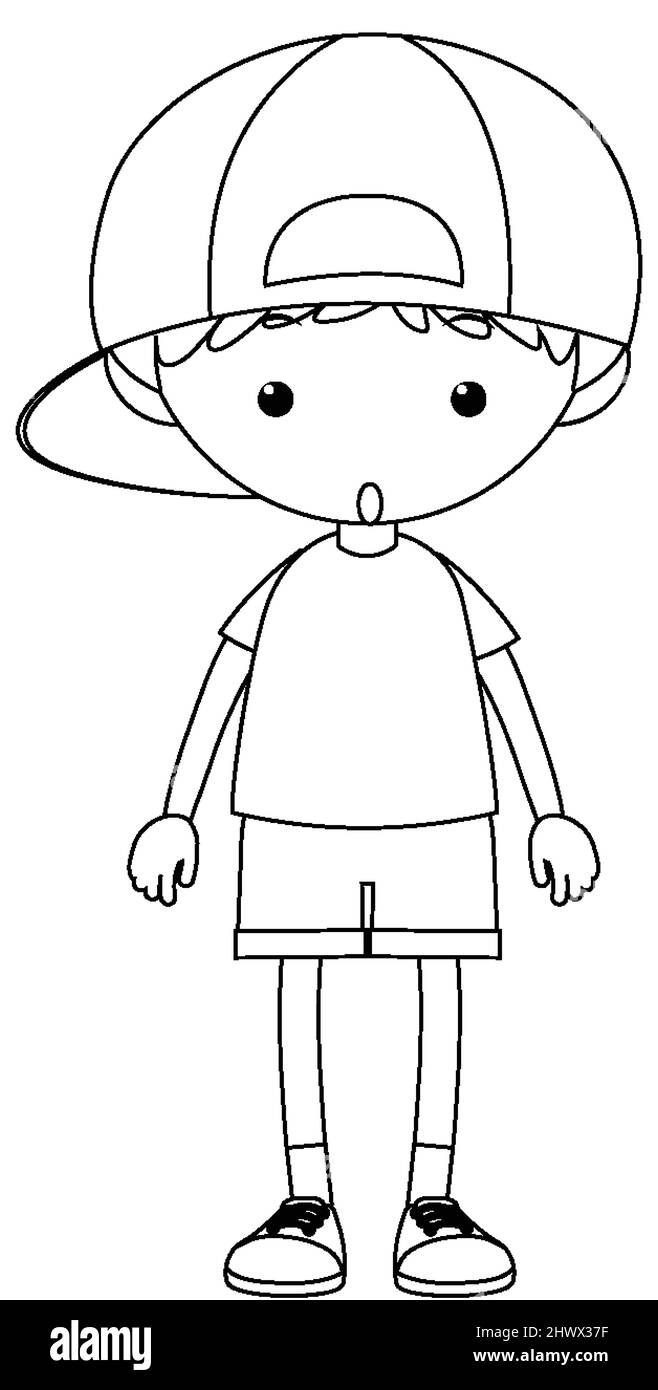 A boy black and white doodle character illustration Stock Vector Image