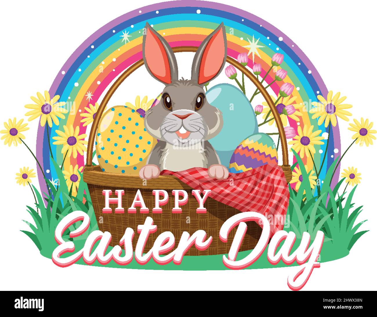 Happy Easter design with bunny and eggs illustration Stock Vector Image ...
