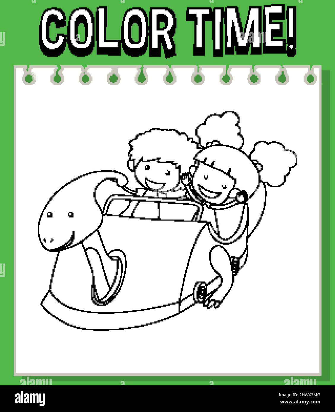 Worksheets template with color time! text and kids with roller coaster