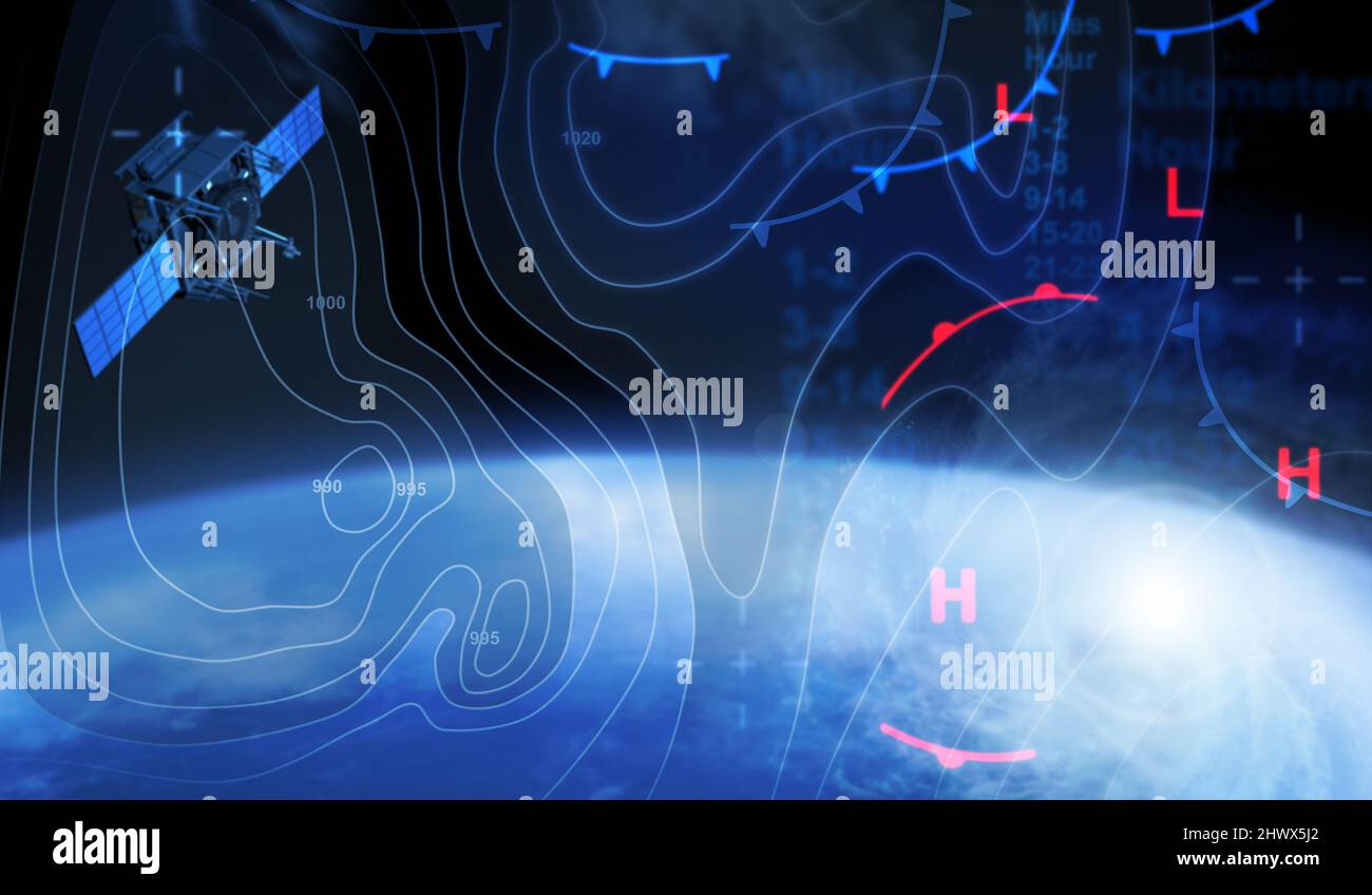 Weather Map and Satellite - 3D Rendering Stock Photo