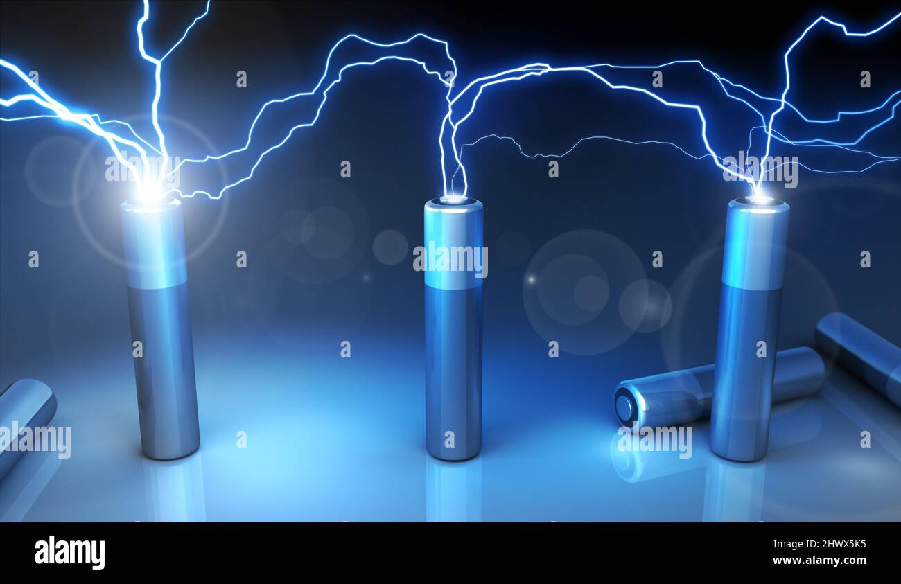Battery and Electricity - 3D Rendering Stock Photo