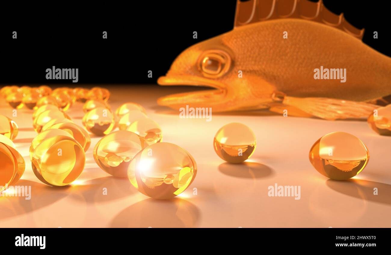 Capsules with Fish Oil - 3D Rendering - 3D Rendering Stock Photo