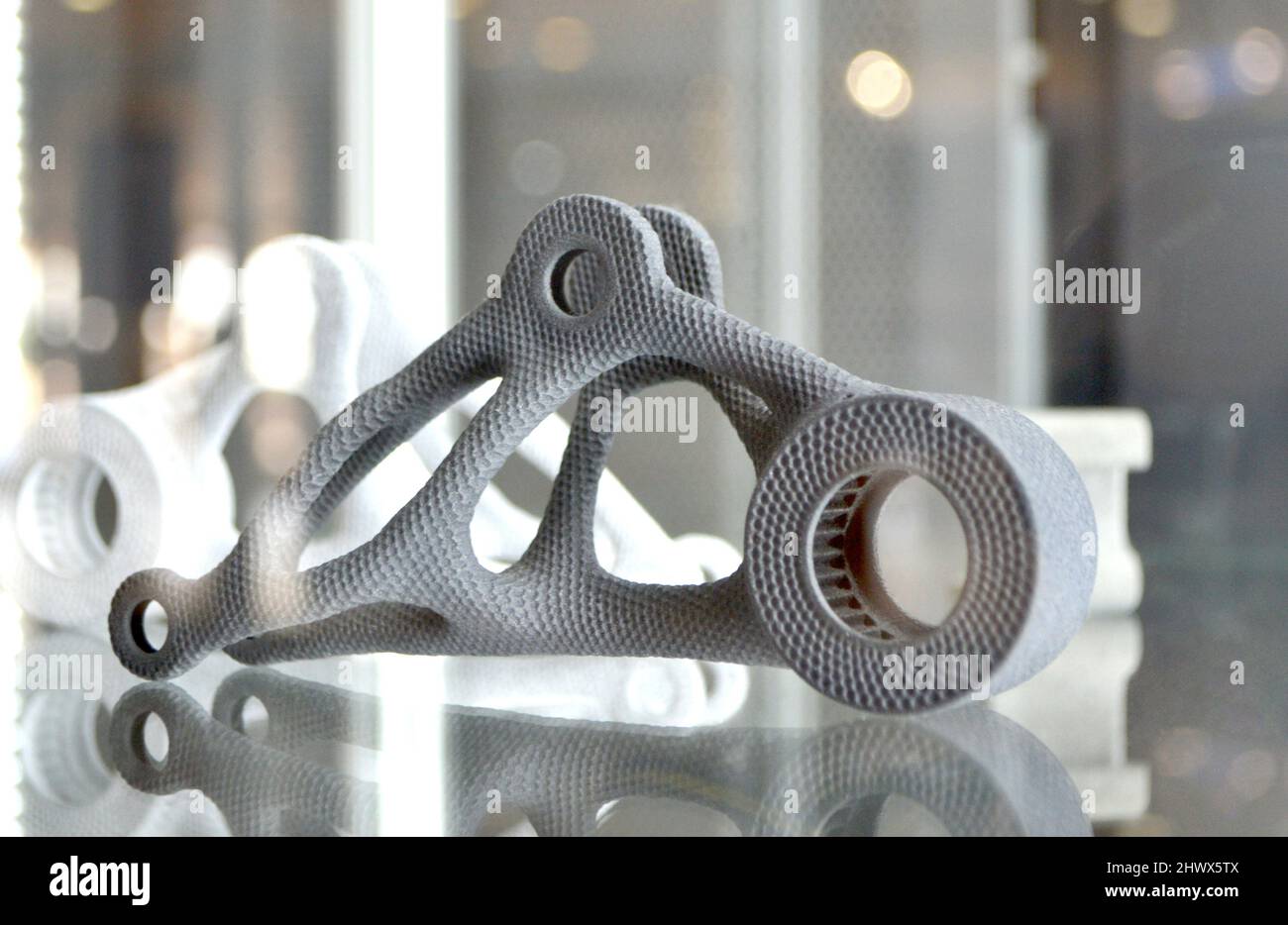 Black and white abstract models printed on 3d printer from powder close ...