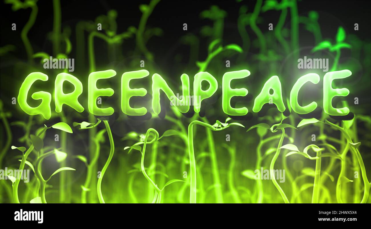 Greenpeace Text and Plants - 3D Rendering Stock Photo