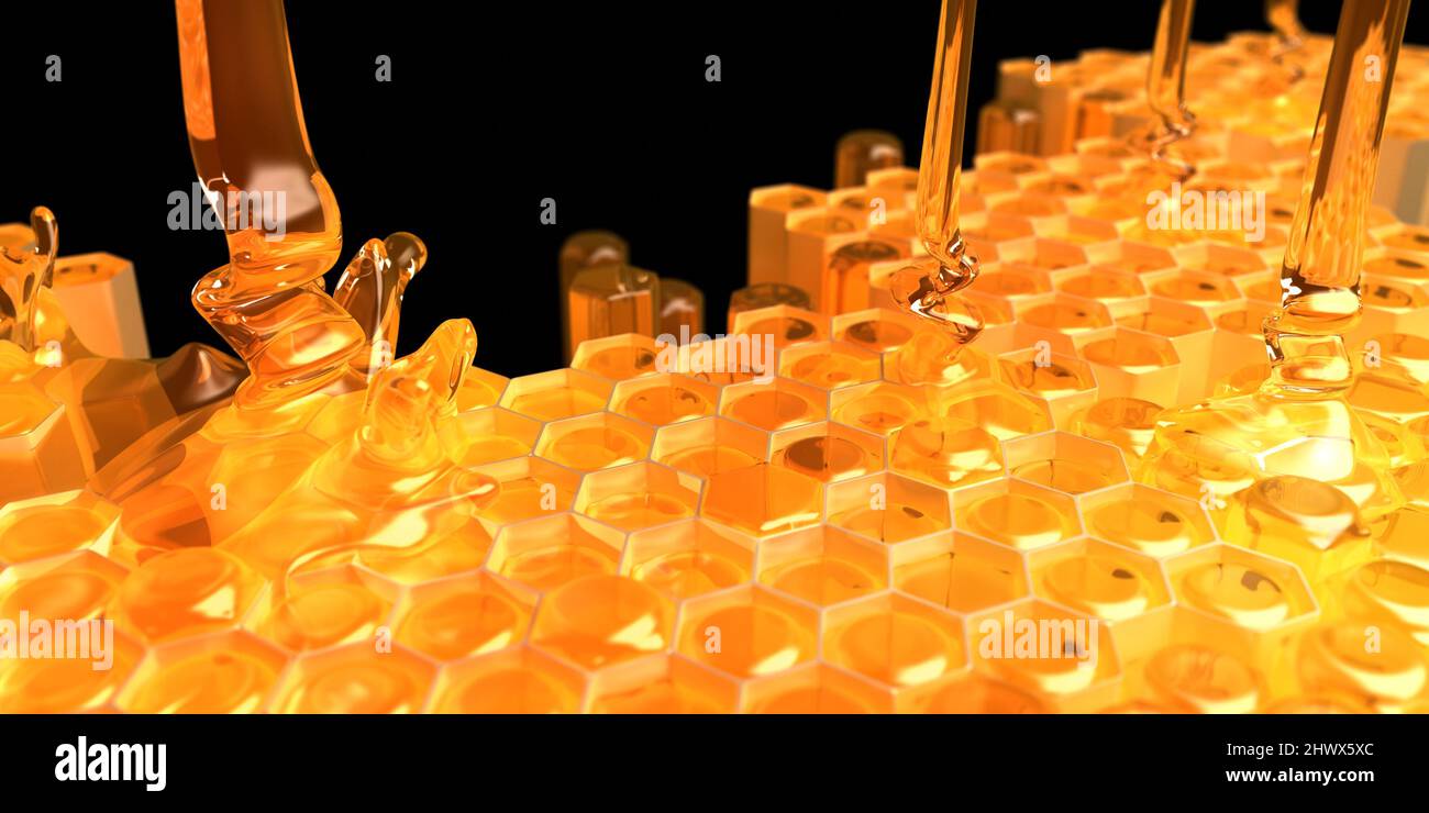 Honey and Cells - 3D Rendering Stock Photo