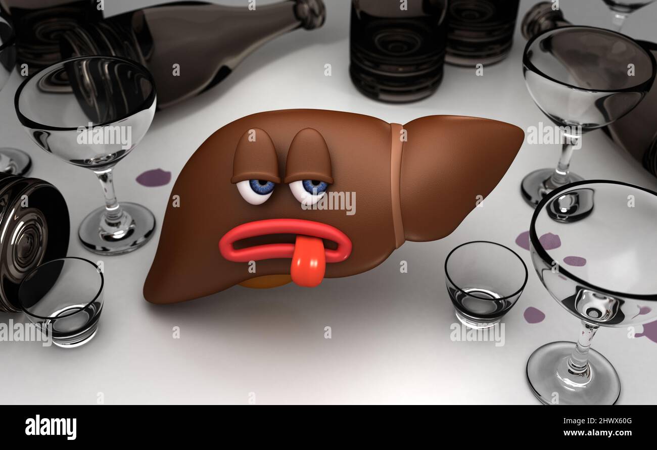 Liver and Alcoholism - 3D Rendering Stock Photo