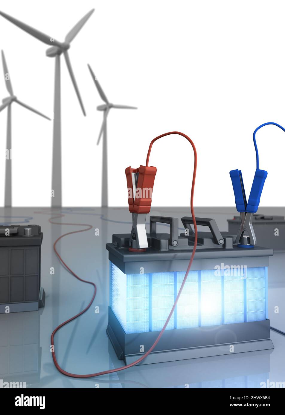 Wind Generator and Battery - 3D Rendering Stock Photo